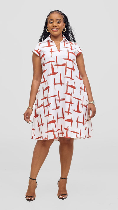 Vivo Mandla Tent Dress - White / Rust Seka Print - Shopzetu