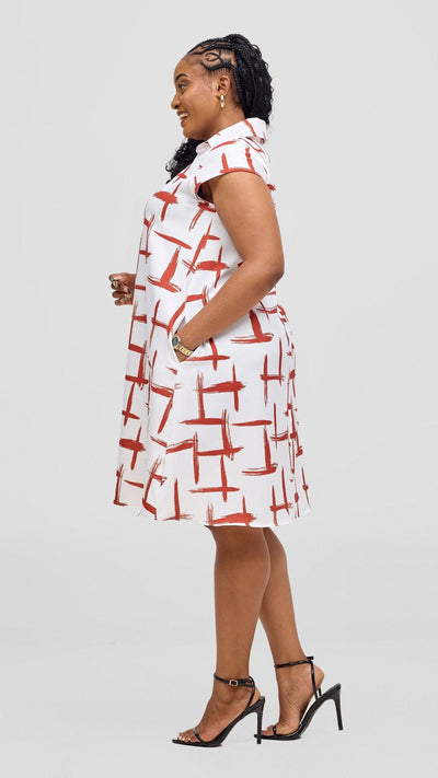 Vivo Mandla Tent Dress - White / Rust Seka Print - Shopzetu