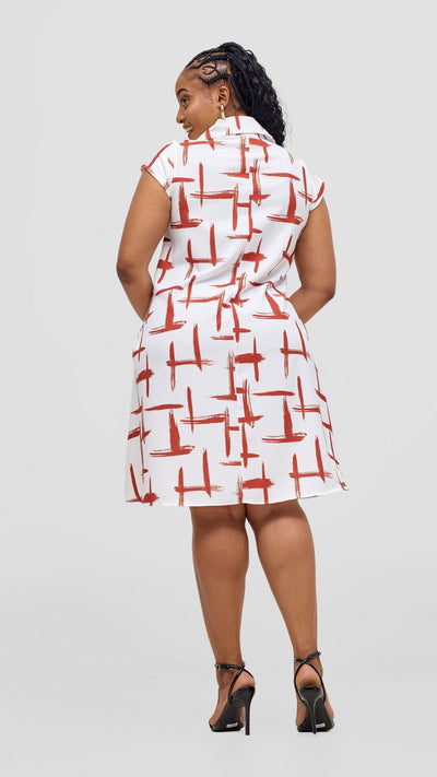 Vivo Mandla Tent Dress - White / Rust Seka Print - Shopzetu