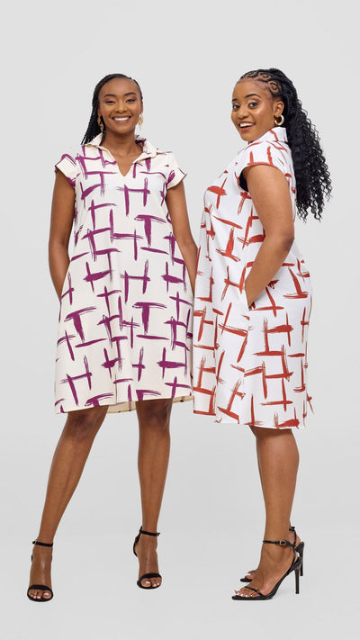 Vivo Mandla Tent Dress - White / Rust Seka Print - Shopzetu