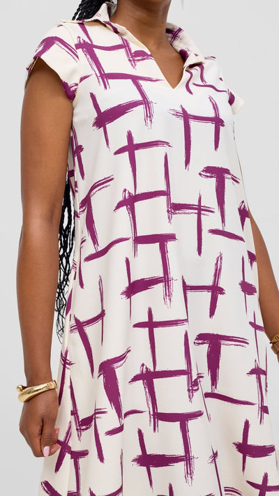 Vivo Mandla Tent Dress - White / Purple Seka Print - Shopzetu