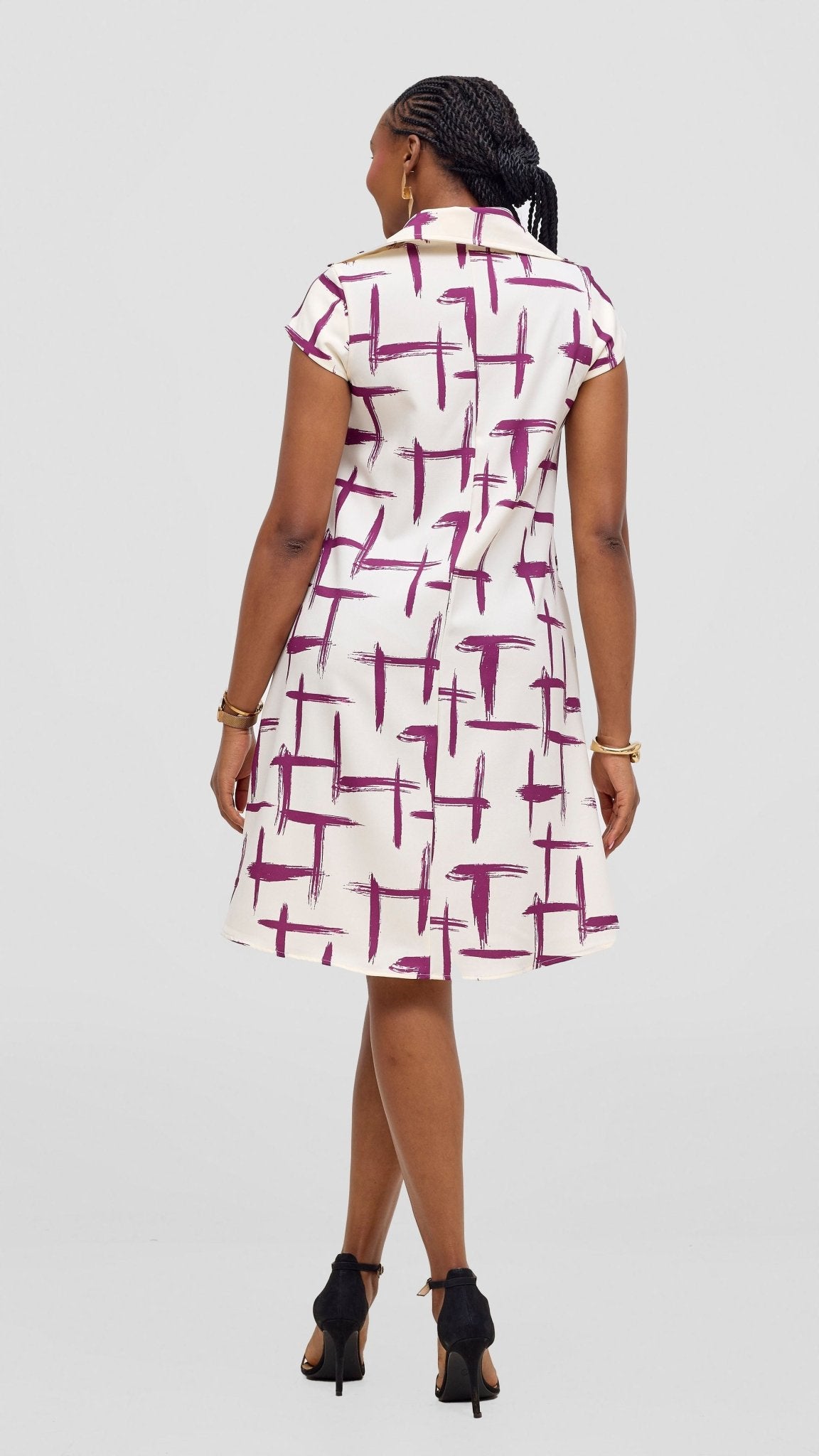 Vivo Mandla Tent Dress - White / Purple Seka Print - Shopzetu