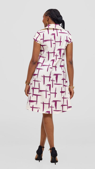 Vivo Mandla Tent Dress - White / Purple Seka Print - Shopzetu
