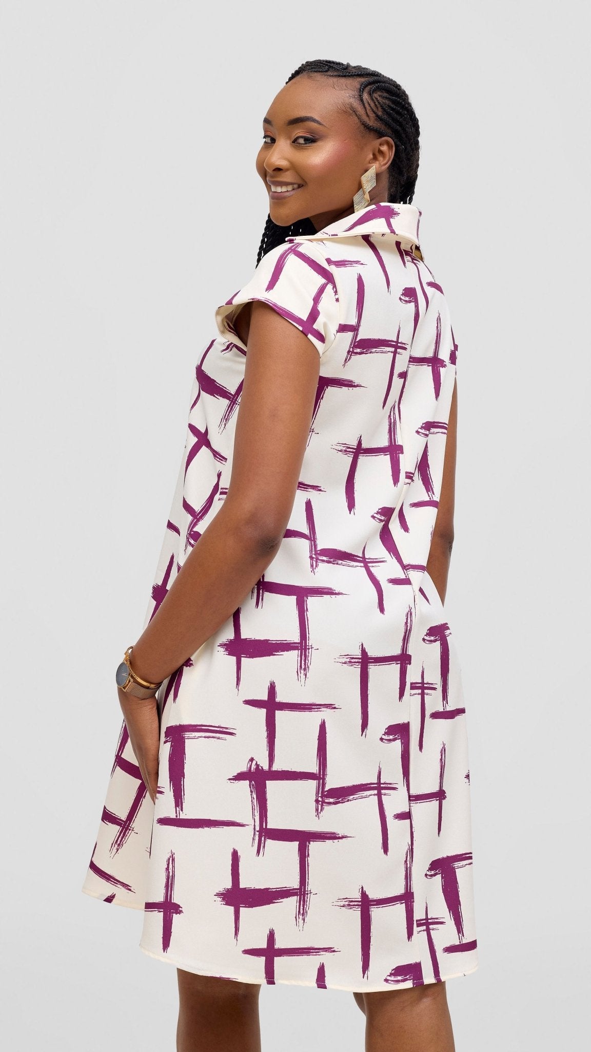 Vivo Mandla Tent Dress - White / Purple Seka Print - Shopzetu