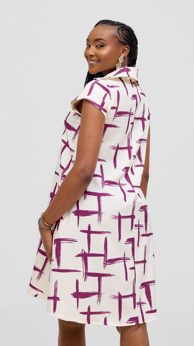 Vivo Mandla Tent Dress - White / Purple Seka Print - Shopzetu