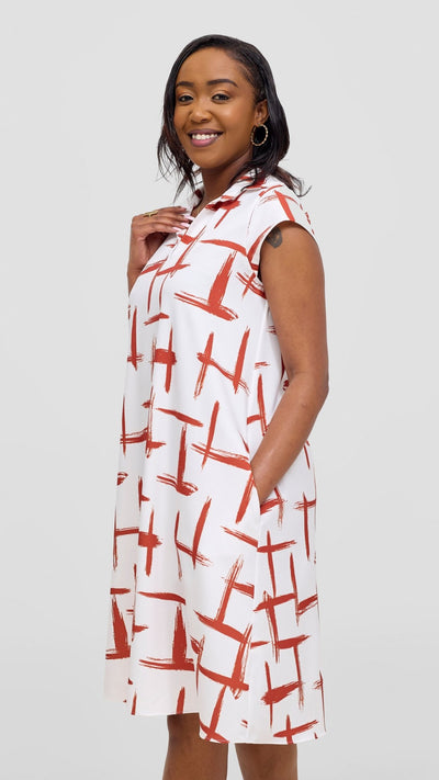 Vivo Mandla Tent Dress - White / Rust Seka Print - Shopzetu