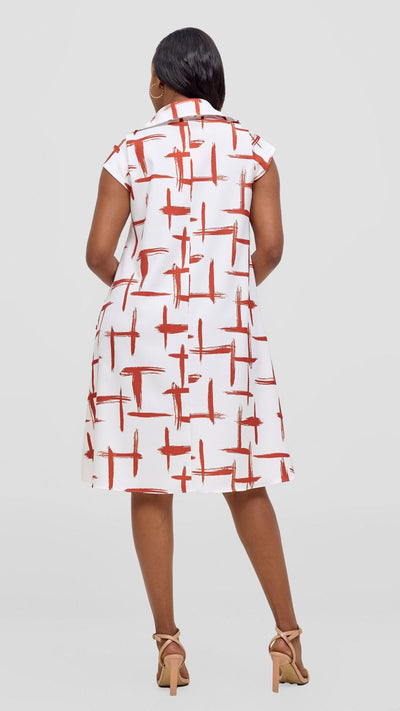 Vivo Mandla Tent Dress - White / Rust Seka Print - Shopzetu