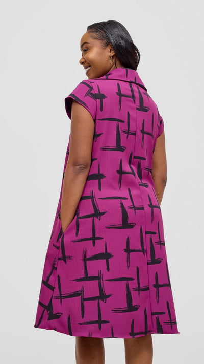 Vivo Mandla Tent Dress - Purple / Black Seka Print - Shopzetu