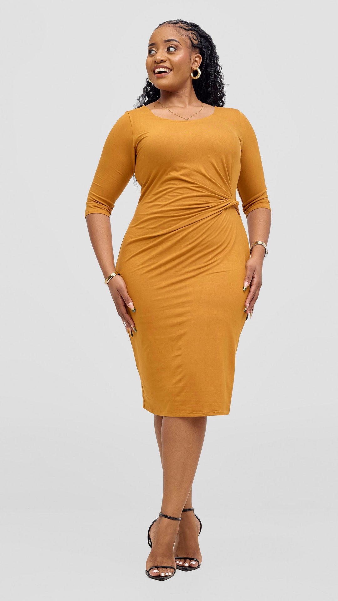 Vivo Everyday Side Twist Bodycon in Jersey - Dark Mustard