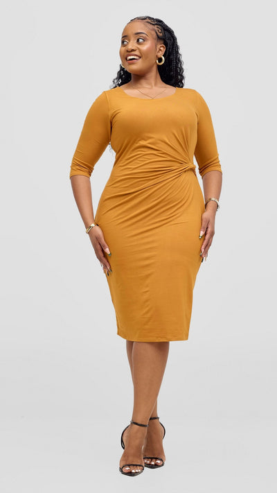 Vivo Everyday Double Layered Side Twist Bodycon - Dark Mustard - Shopzetu