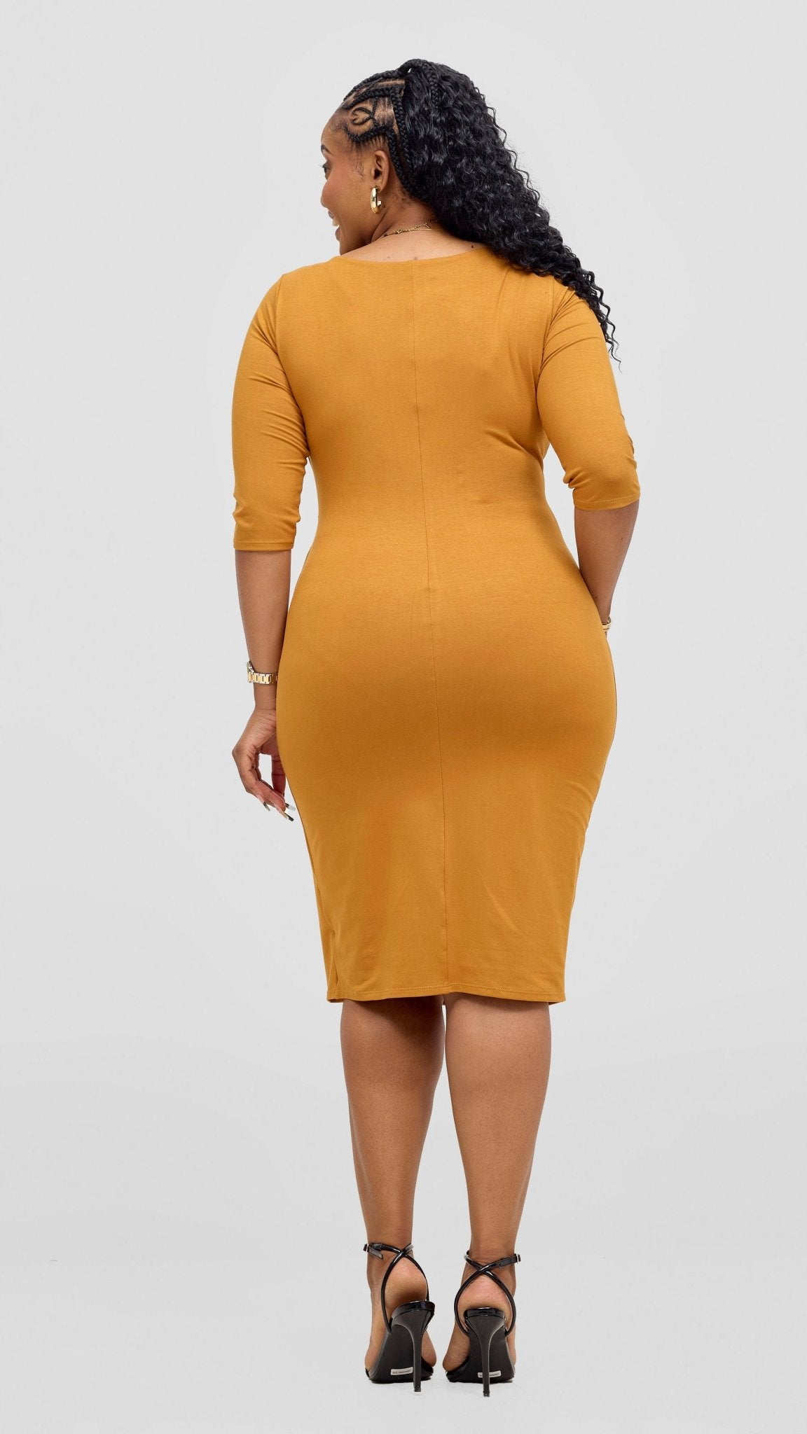 Vivo Everyday Double Layered Side Twist Bodycon - Dark Mustard - Shopzetu