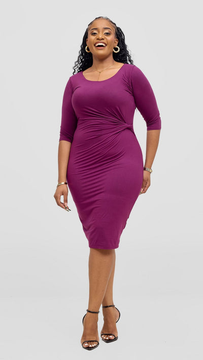 Vivo Everyday Double Layered Side Twist Bodycon - Dark Purple - Shopzetu