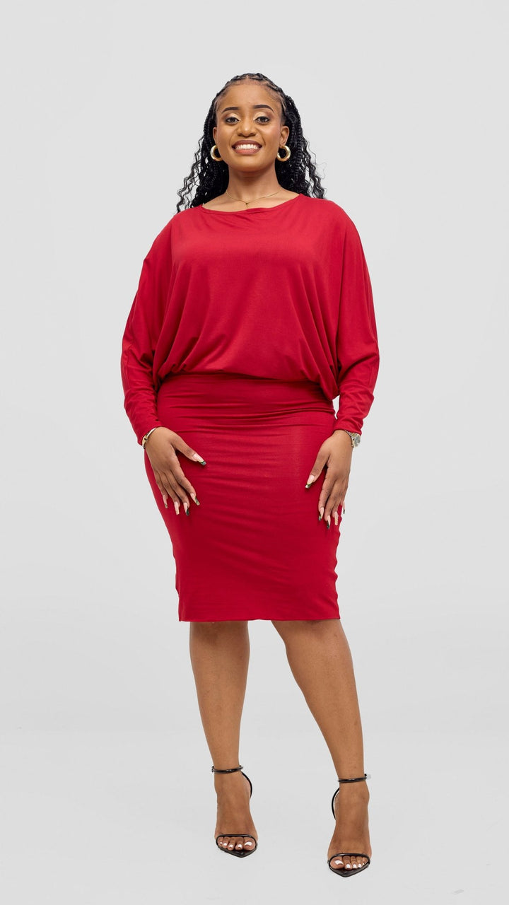 Vivo Tolani Dress - Dark Red - Shopzetu
