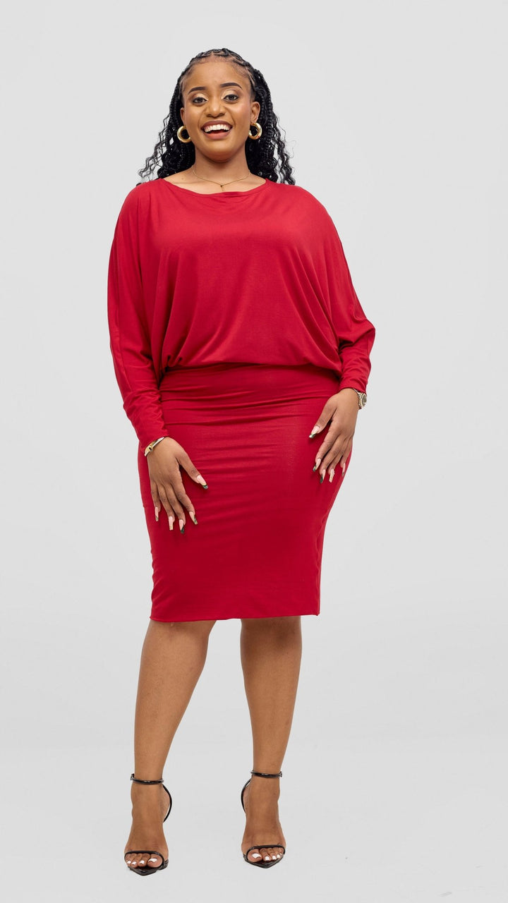 Vivo Tolani Dress - Dark Red - Shopzetu