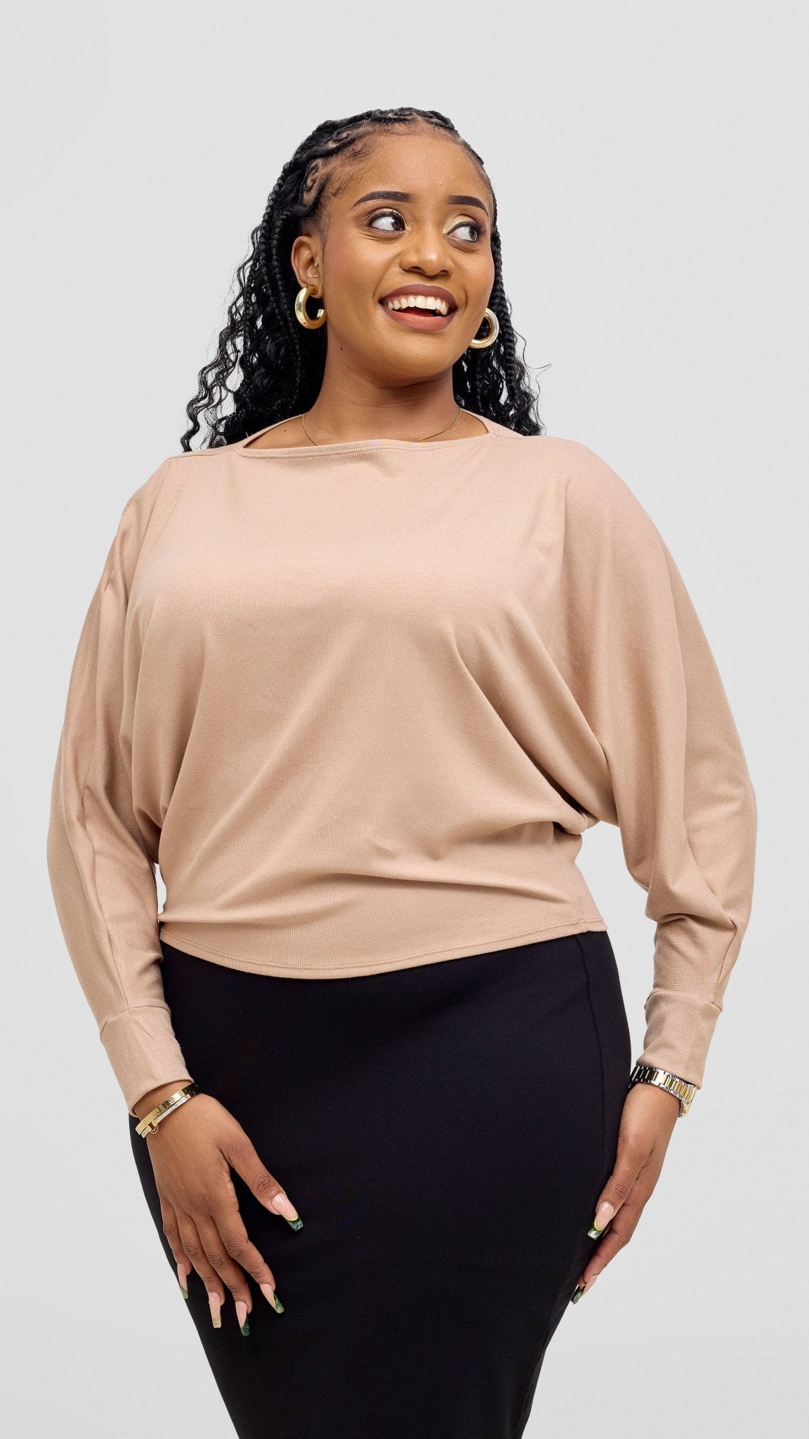 Vivo Bana Batwing Top - Taupe - Shopzetu