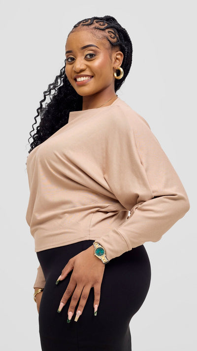 Vivo Bana Batwing Top - Taupe - Shopzetu