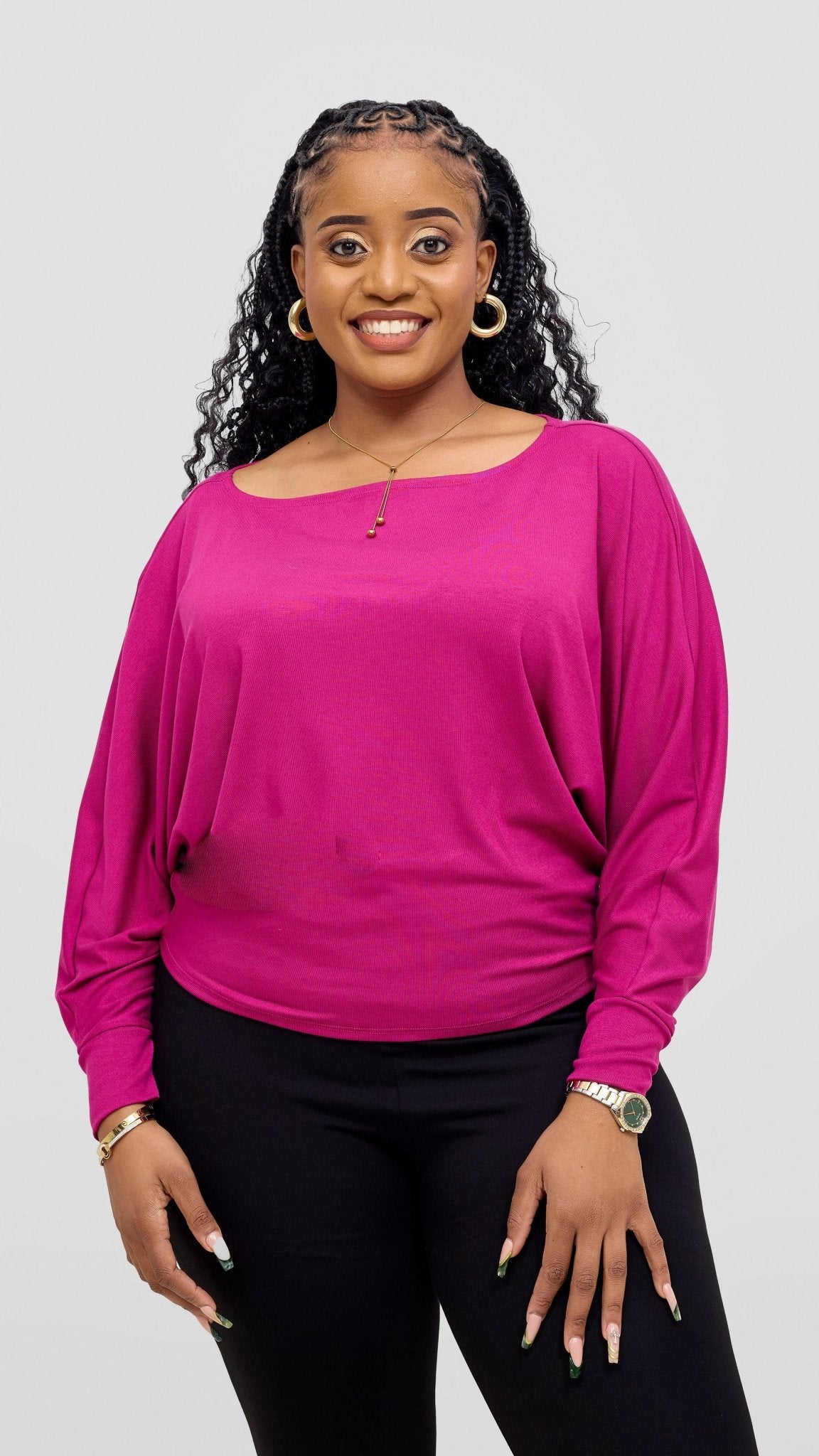 Vivo Bana Batwing Top - Fuschia - Shopzetu