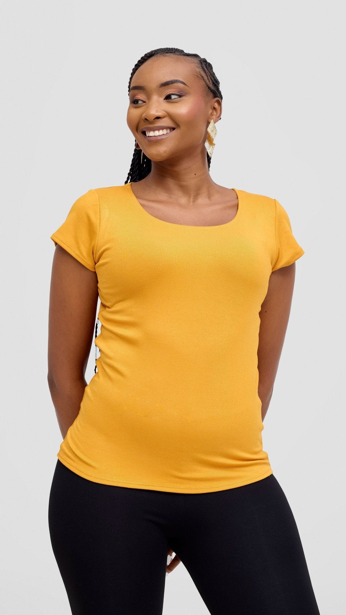 Vivo Basic Val Cap Sleeve Top - Mustard - Shopzetu