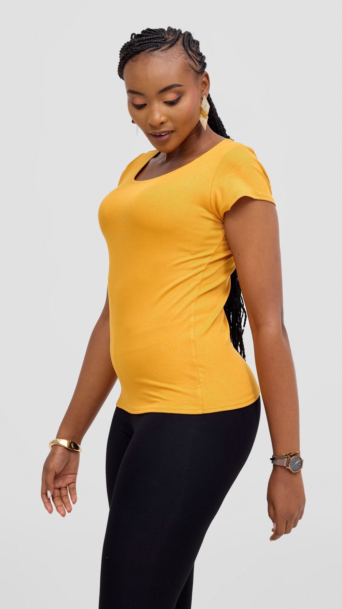 Vivo Basic Val Cap Sleeve Top - Mustard - Shopzetu