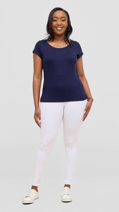 Vivo Basic Val Cap Sleeve Top - Navy Blue - Shopzetu