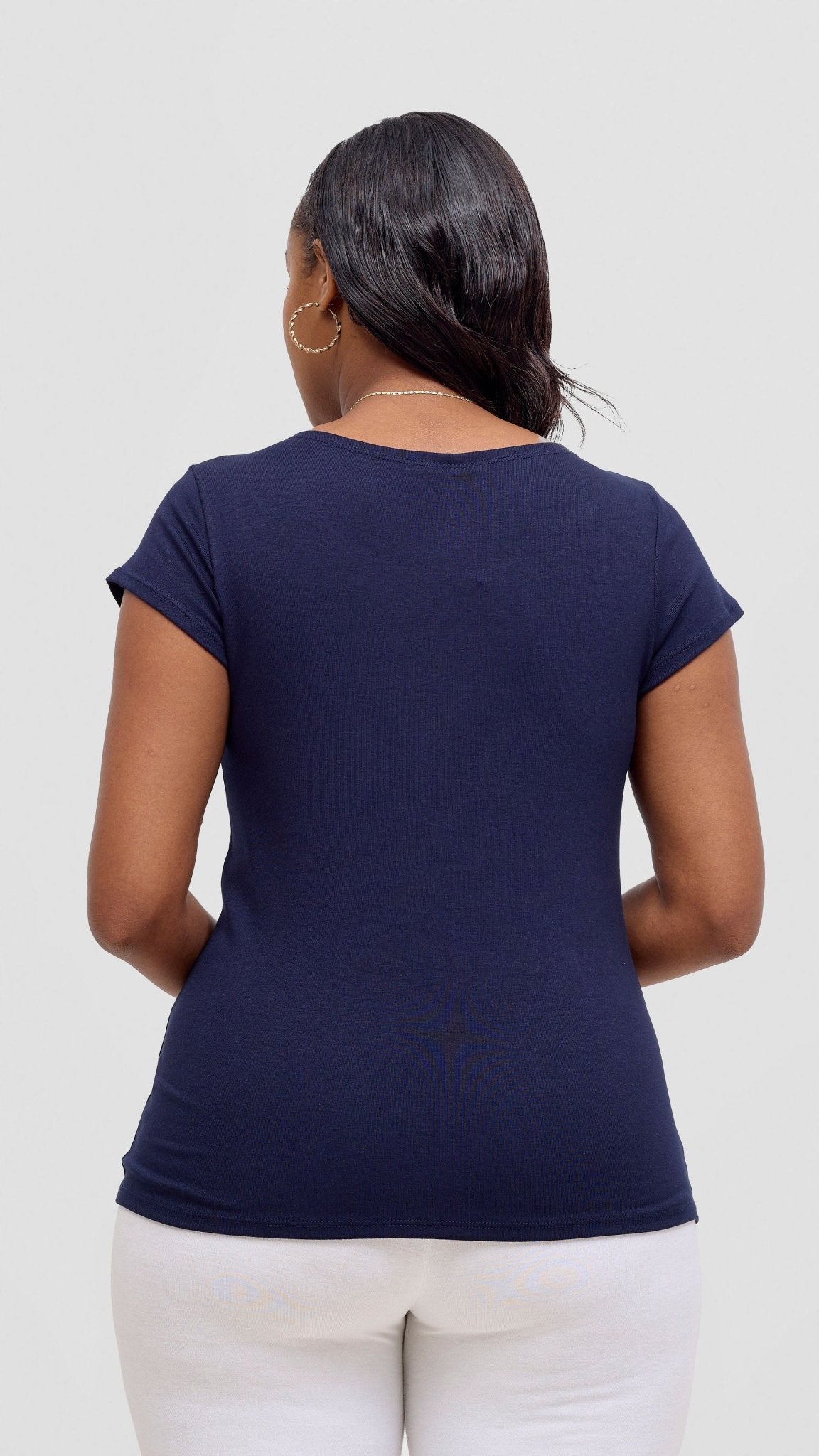Vivo Basic Val Cap Sleeve Top - Navy Blue - Shopzetu