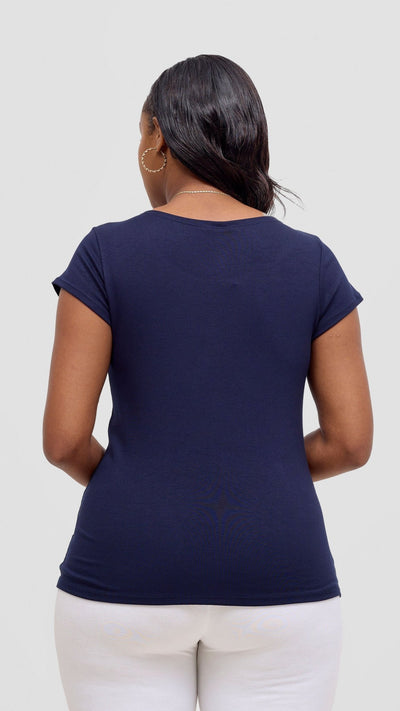 Vivo Basic Val Cap Sleeve Top - Navy Blue - Shopzetu
