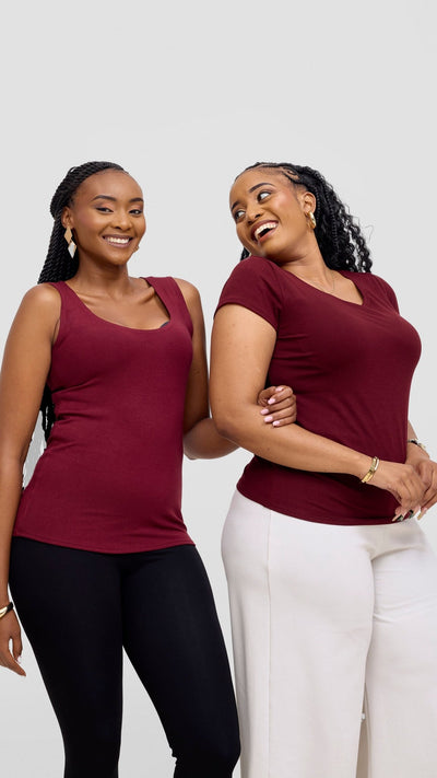 Vivo Everyday Cap Sleeve Top - Maroon - Shopzetu