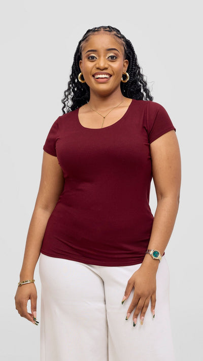 Vivo Everyday Cap Sleeve Top - Maroon - Shopzetu