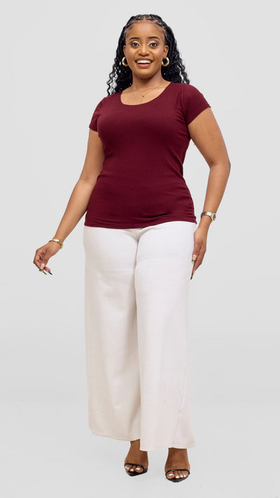 Vivo Everyday Cap Sleeve Top - Maroon - Shopzetu