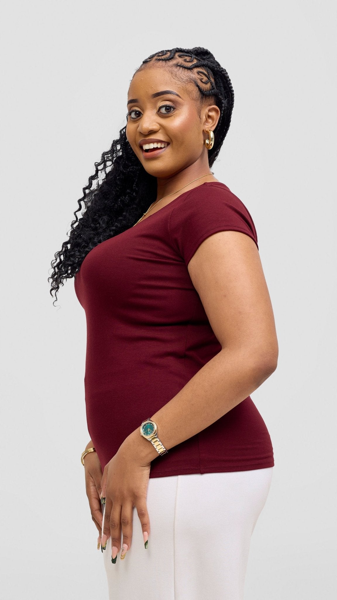 Vivo Everyday Cap Sleeve Top - Maroon - Shopzetu