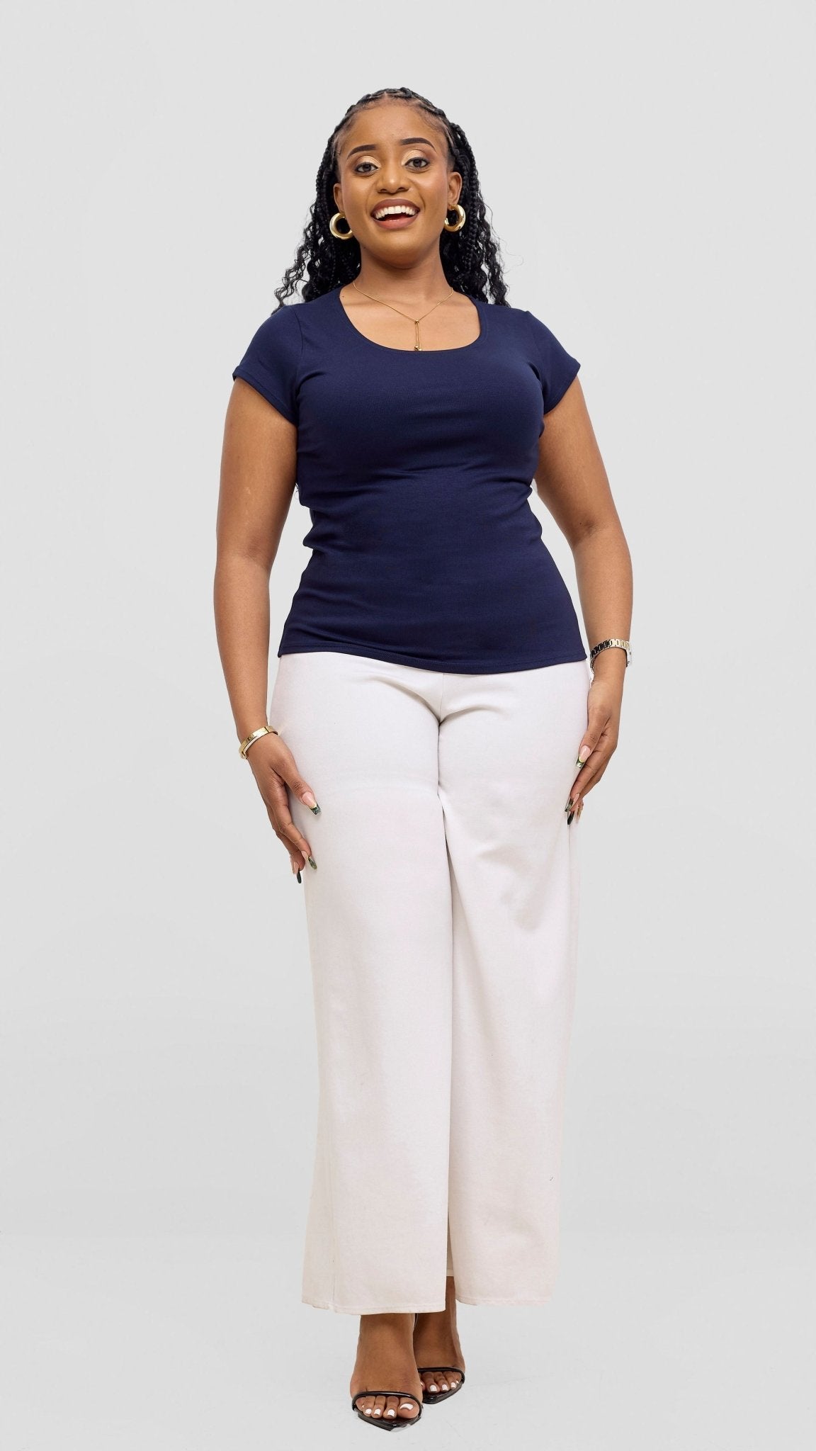 Vivo Basic Val Cap Sleeve Top - Navy Blue - Shopzetu