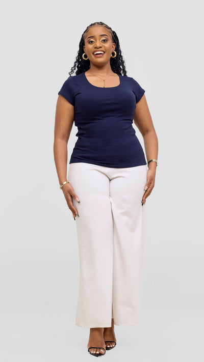 Vivo Basic Val Cap Sleeve Top - Navy Blue - Shopzetu
