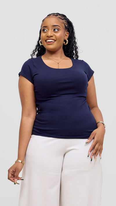 Vivo Basic Val Cap Sleeve Top - Navy Blue - Shopzetu