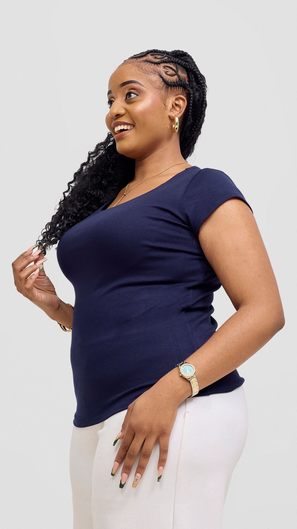 Vivo Basic Val Cap Sleeve Top - Navy Blue - Shopzetu