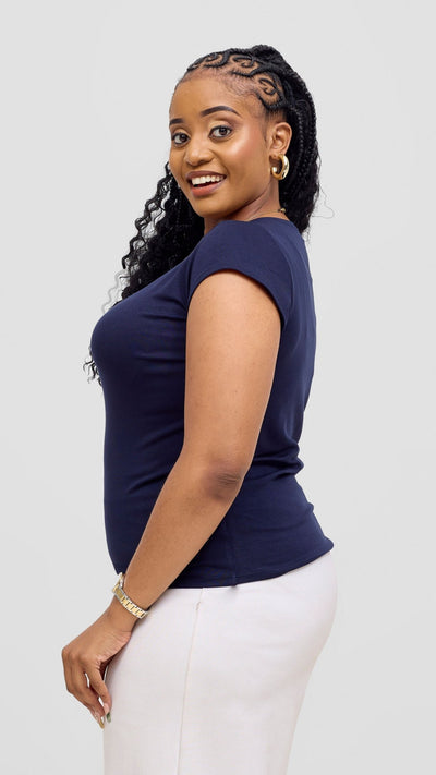 Vivo Basic Val Cap Sleeve Top - Navy Blue - Shopzetu
