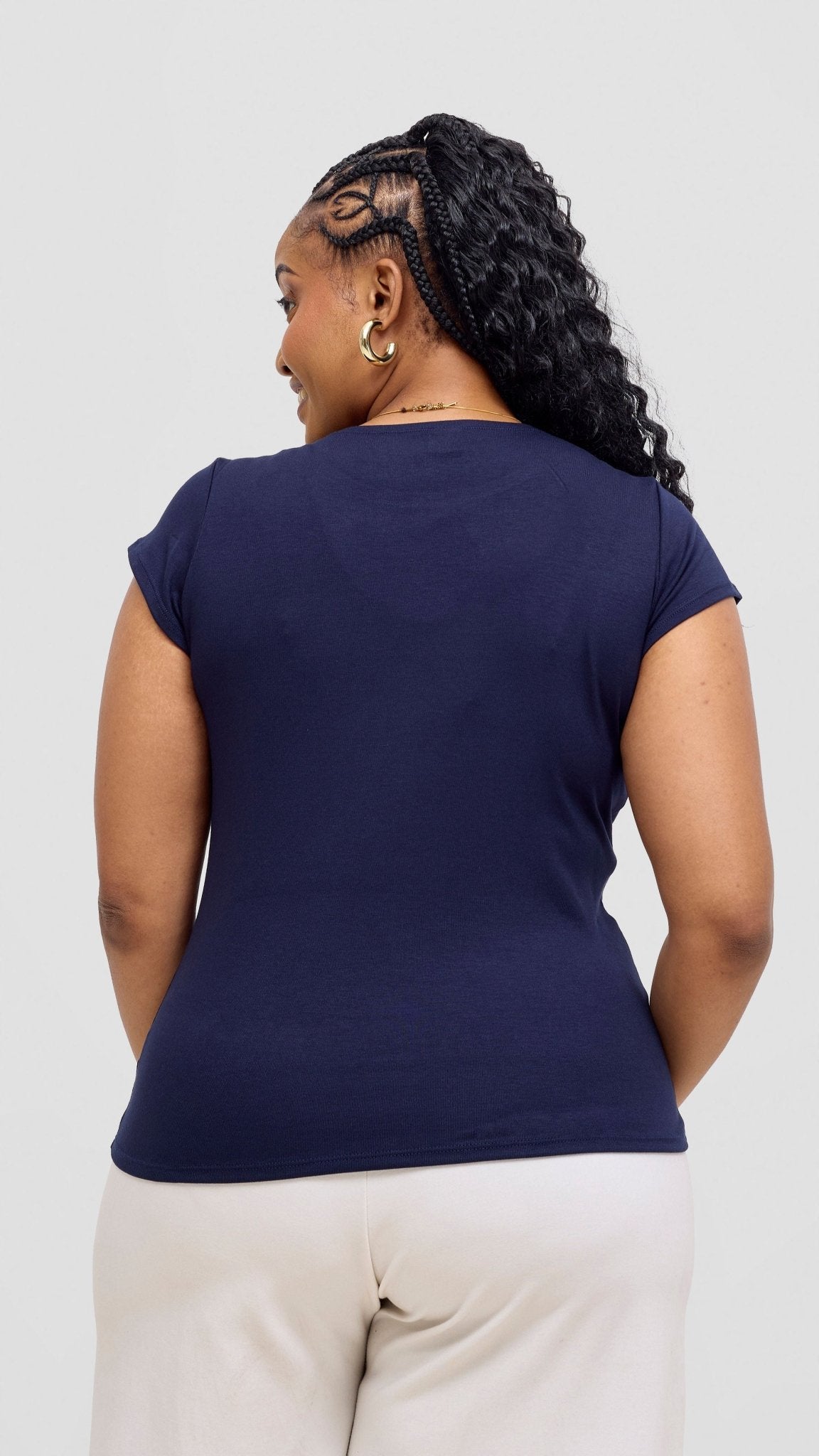 Vivo Basic Val Cap Sleeve Top - Navy Blue - Shopzetu