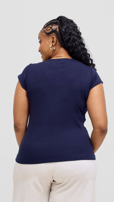Vivo Basic Val Cap Sleeve Top - Navy Blue - Shopzetu