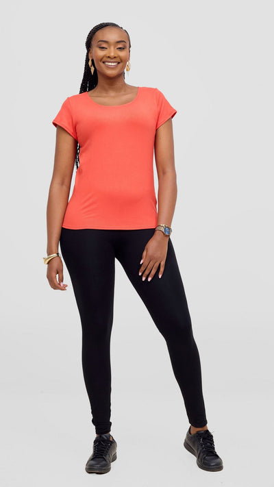 Vivo Basic Val Cap Sleeve Top - Orange - Shopzetu