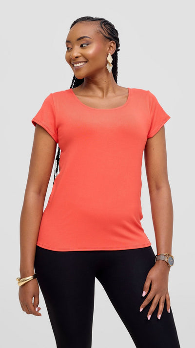 Vivo Basic Val Cap Sleeve Top - Orange - Shopzetu