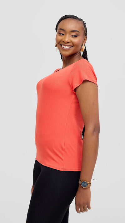Vivo Basic Val Cap Sleeve Top - Orange - Shopzetu