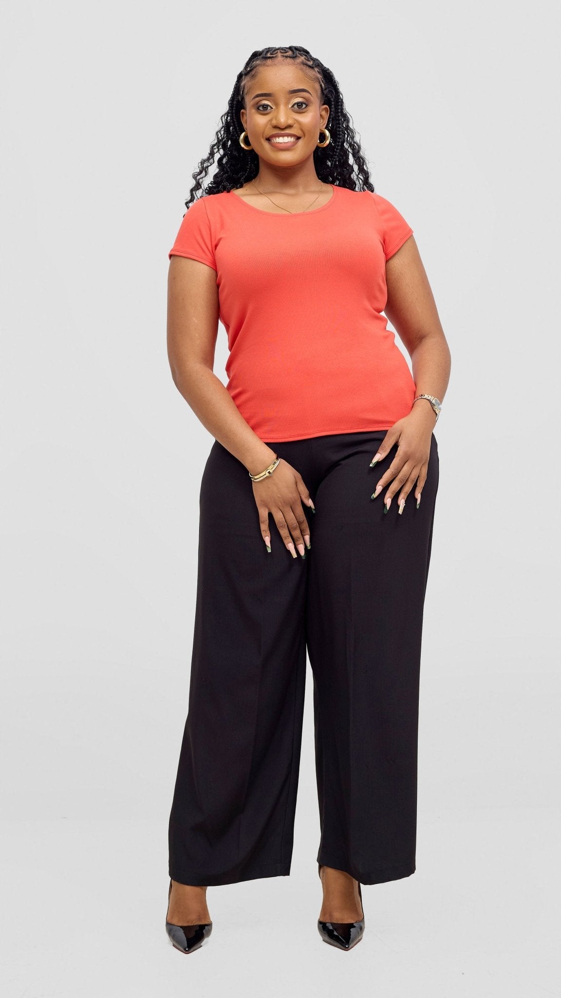 Vivo Everyday Cap Sleeve Top - Rust - Shopzetu