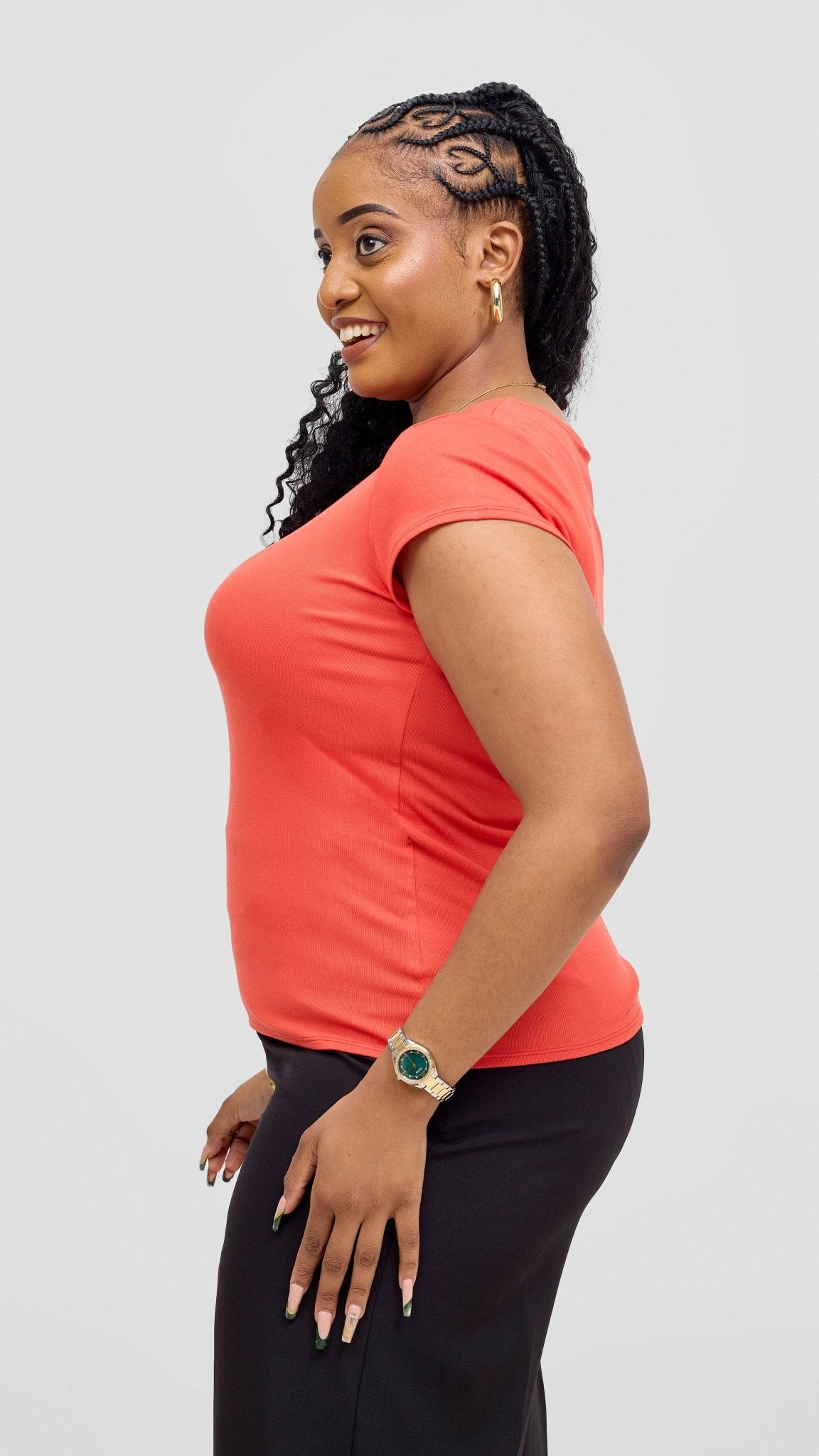 Vivo Everyday Cap Sleeve Top - Rust - Shopzetu
