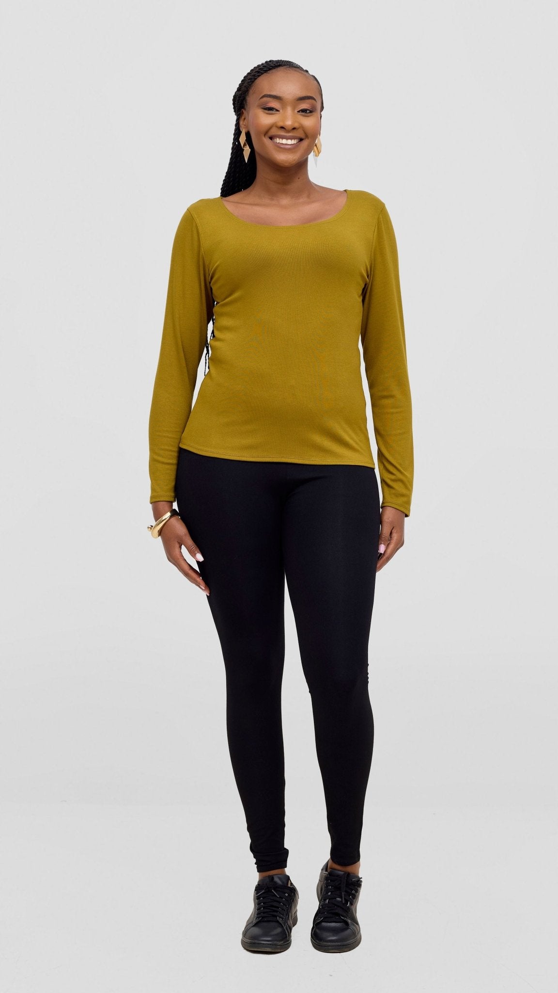 Vivo Basic Val Long Sleeve Top - Dark Olive - Shopzetu