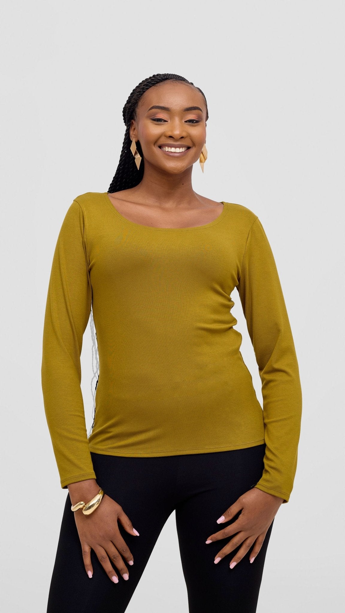 Vivo Basic Val Long Sleeve Top - Dark Olive - Shopzetu
