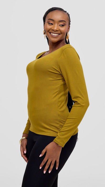Vivo Basic Val Long Sleeve Top - Dark Olive - Shopzetu