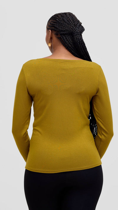 Vivo Basic Val Long Sleeve Top - Dark Olive - Shopzetu