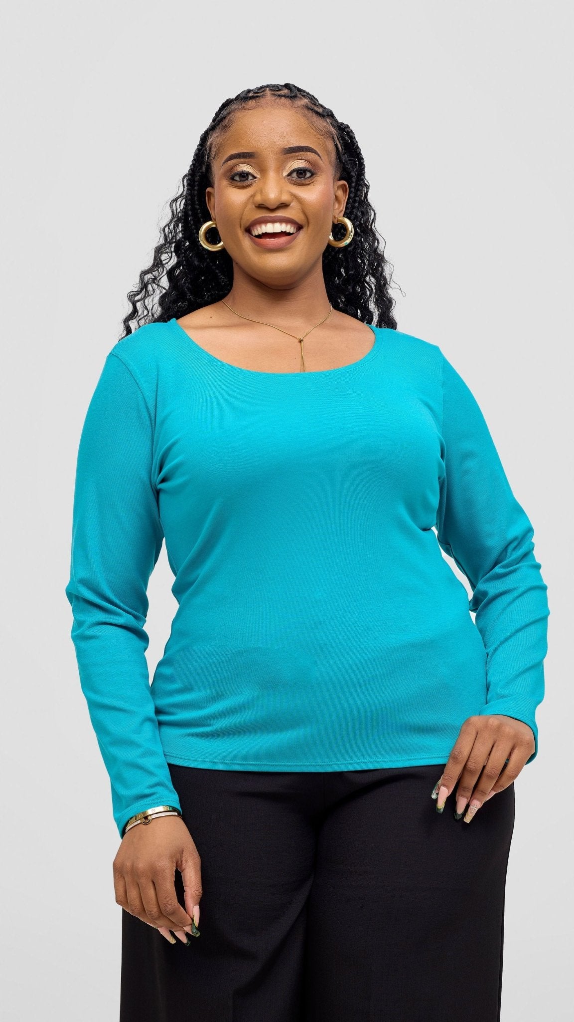Vivo Basic Val Long Sleeve Top - Sea Green - Shopzetu