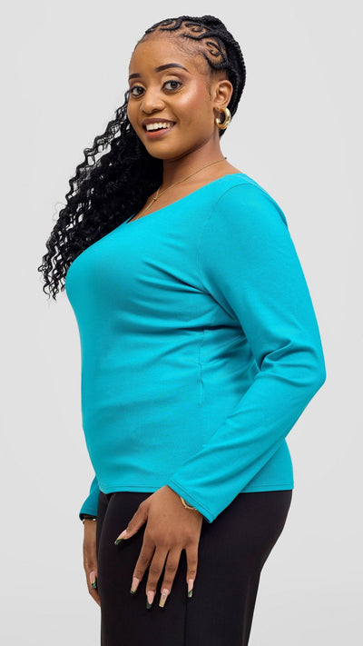 Vivo Basic Val Long Sleeve Top - Sea Green - Shopzetu