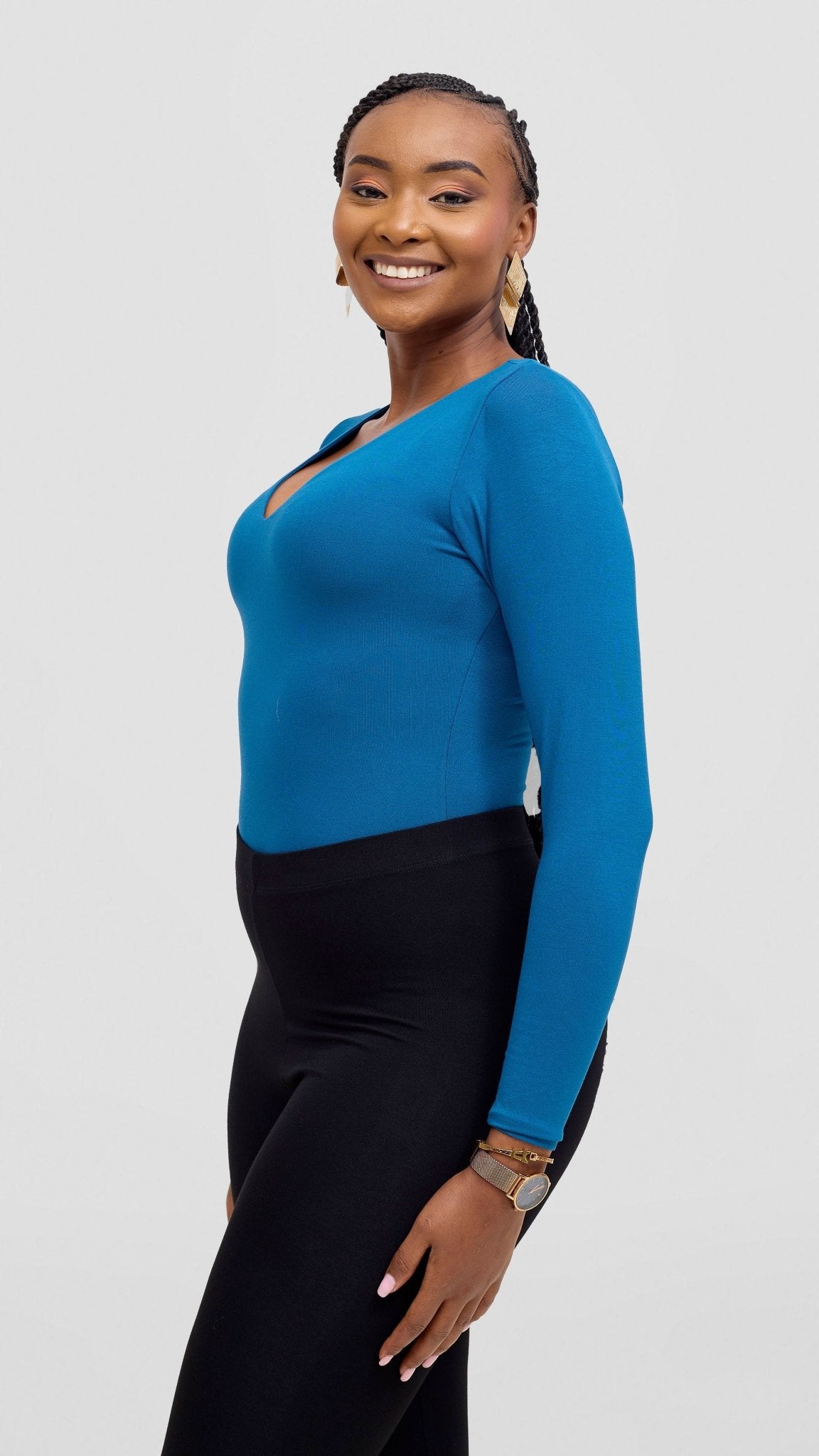 Vivo Everyday Long Sleeved Double Layered Bodysuit - Dark Teal - Shopzetu