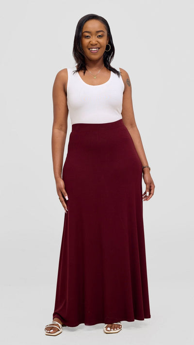 Vivo Basic A - line Maxi Skirt - Dark Maroon - Shopzetu